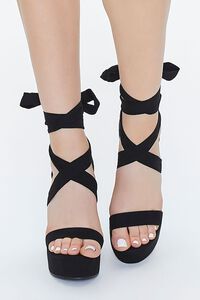 BLACK Faux Suede Lace-Up Platform Heels, image 4