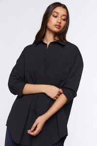 BLACK Oversized Longline Poplin Shirt, image 1