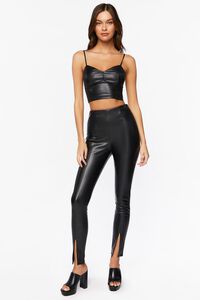 BLACK Faux Leather Sweetheart Cropped Cami, image 4