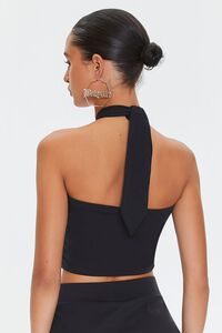 BLACK Cutout Knotted Halter Crop Top, image 3