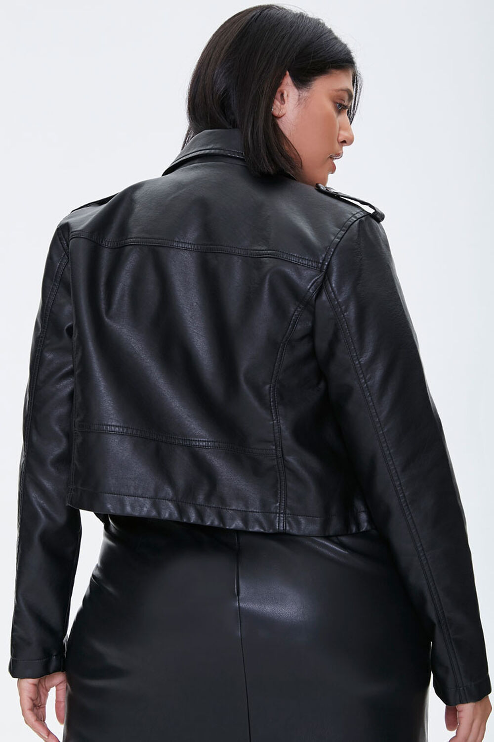 BLACK Plus Size Faux Leather Moto Jacket, image 3