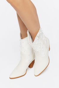 WHITE Faux Leather & Pearl Cowboy Boots, image 1