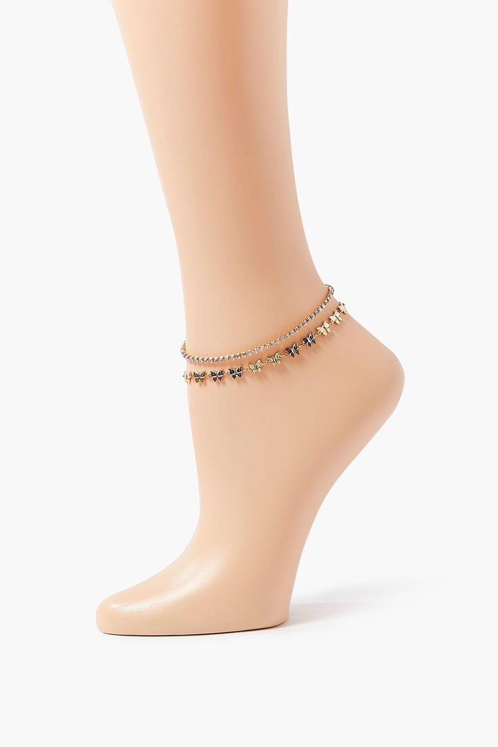 GOLD/CLEAR Rhinestone & Butterfly Anklet Set, image 1