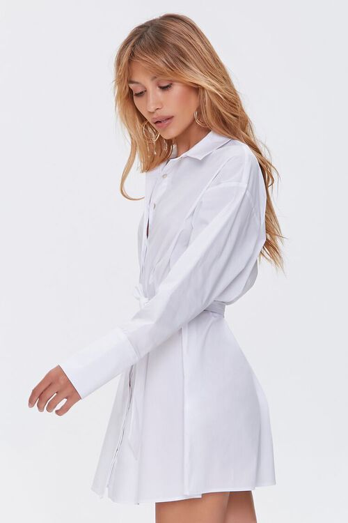WHITE Belted Mini Shirt Dress, image 2
