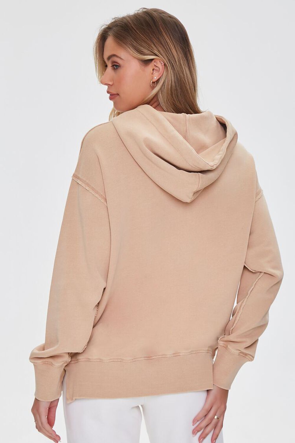 TAUPE French Terry Drop-Sleeve Hoodie, image 3