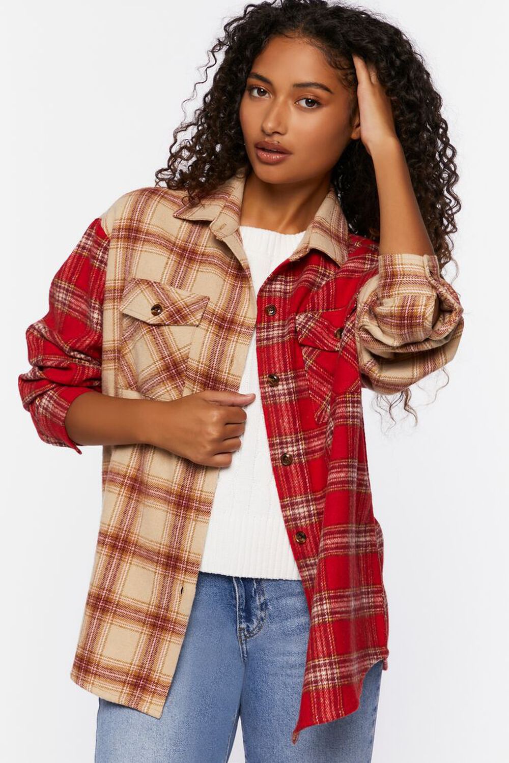 RED/MULTI Reworked Plaid Flannel Shirt, image 1