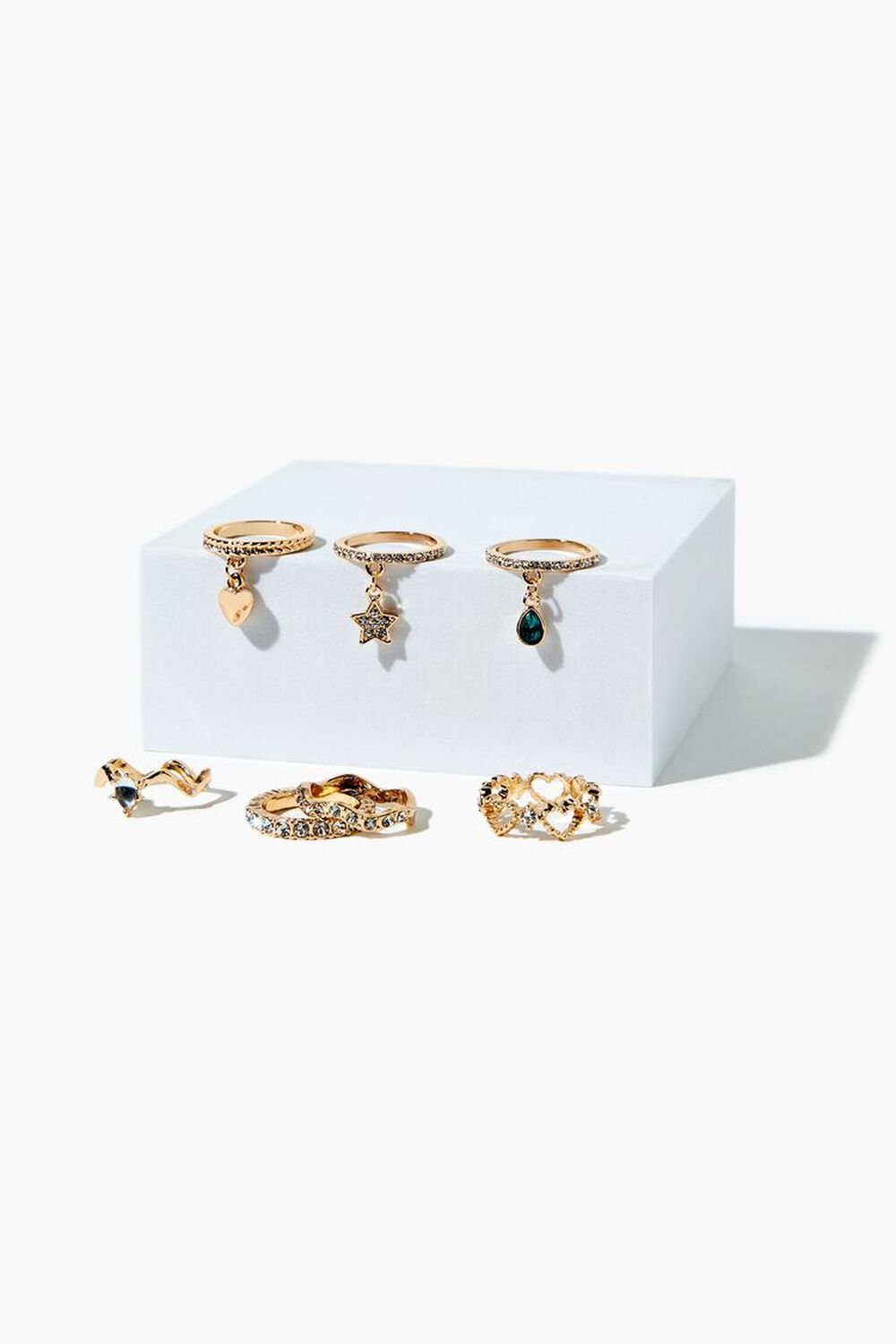 GOLD/CLEAR Assorted Rhinestone & Charm Ring Set, image 2