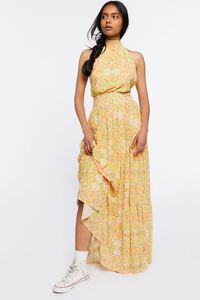 IVORY/YELLOW Floral Print Halter Maxi Dress, image 4