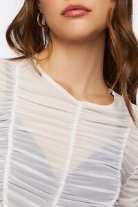 WHITE Ruched Mesh Long-Sleeve Top, image 5