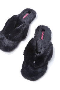 BLACK Faux Fur Thong Slippers, image 3