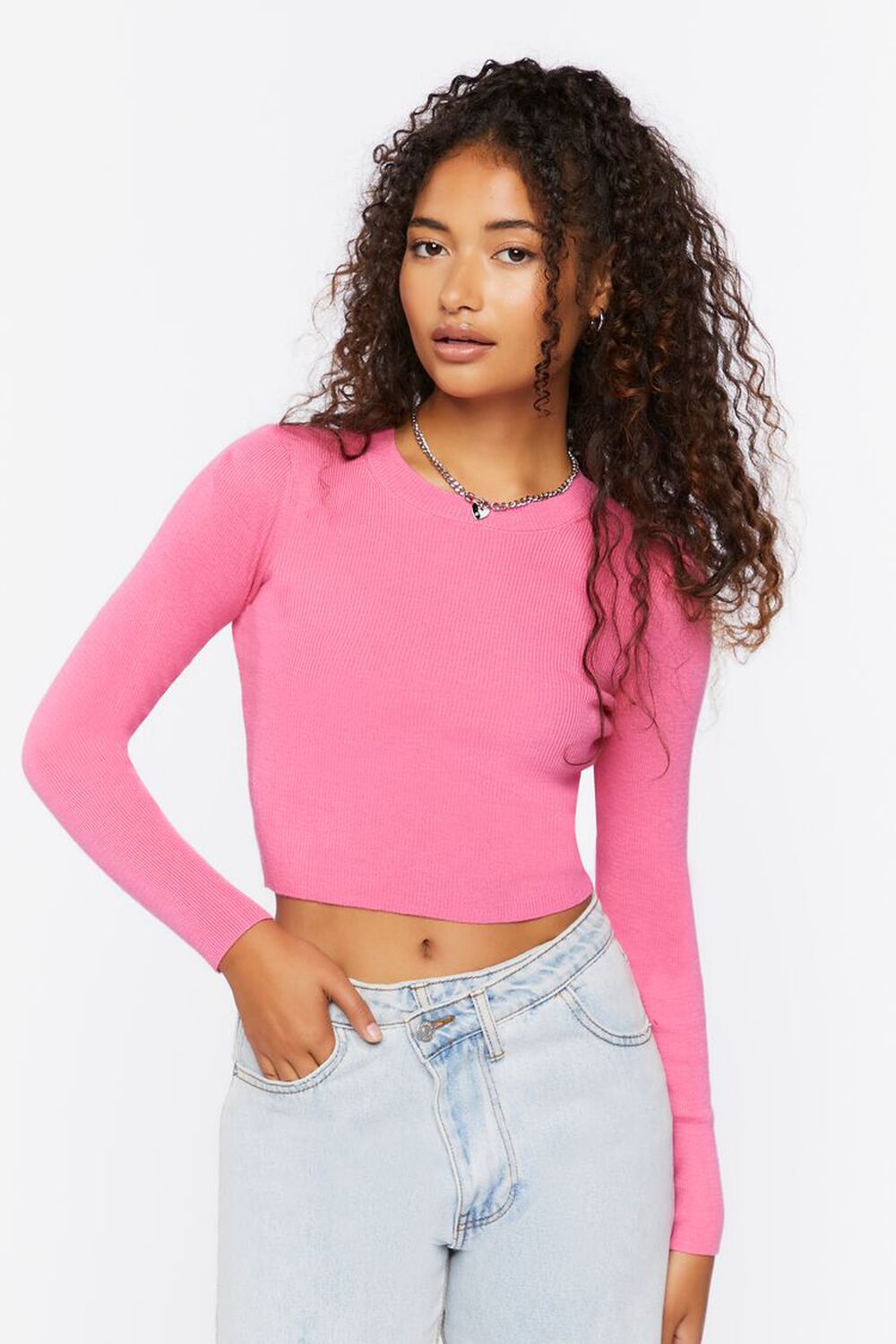 PINK Fitted Rib-Knit Sweater, image 1