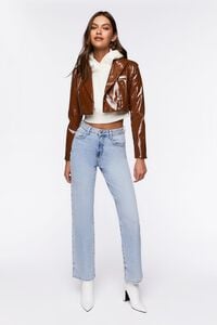 BROWN Faux Patent Leather Cropped Blazer, image 4