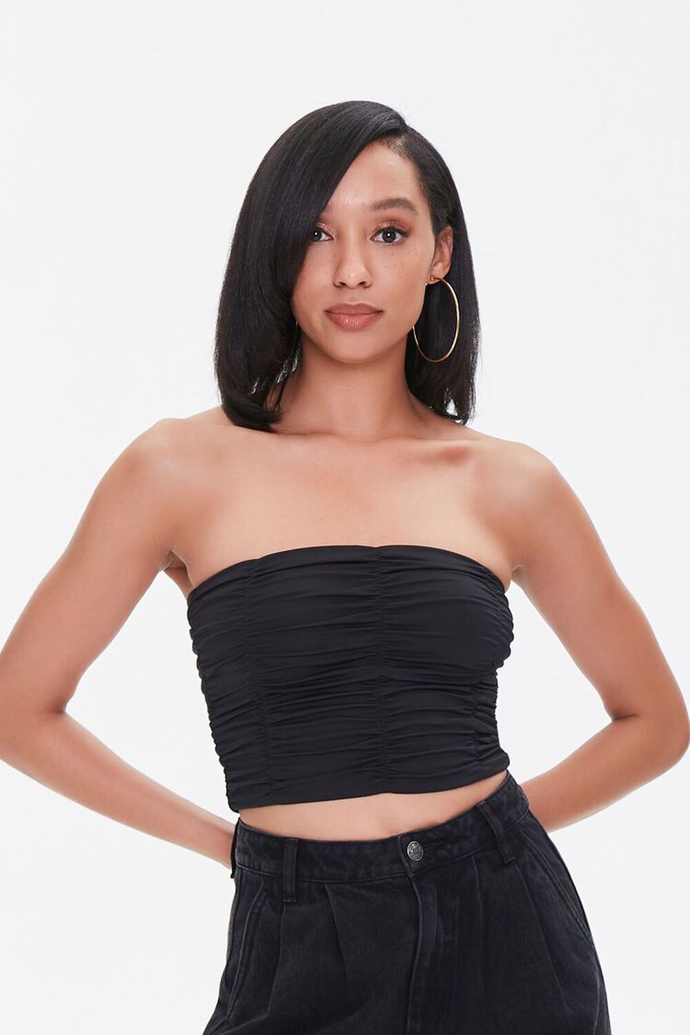 BLACK Ruched Tube Top, image 1