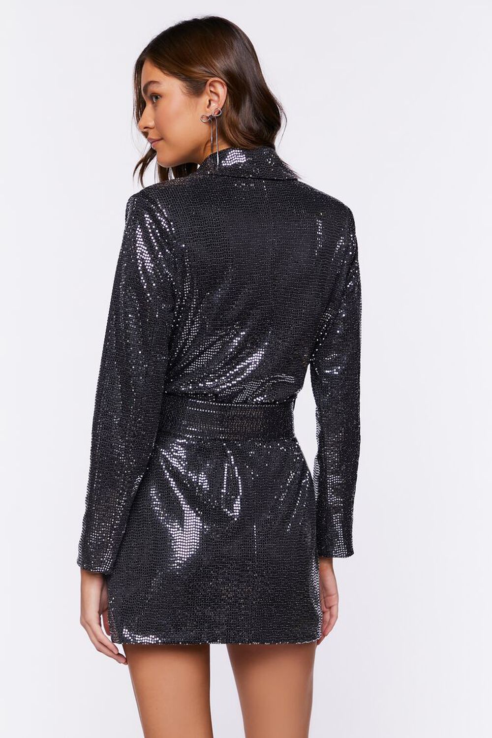 BLACK/SILVER Sequin Belted Blazer Mini Dress, image 3