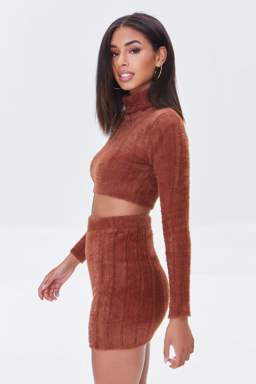 BROWN Fuzzy Crop Top & Mini Skirt Set, image 2