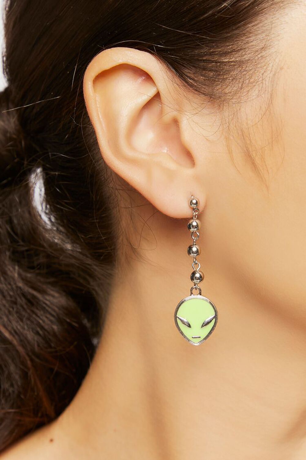 GREEN/SILVER Alien Drop Earrings, image 1