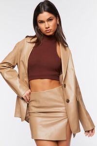 TAUPE Faux Leather Blazer, image 6