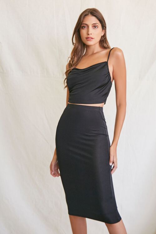 BLACK Cropped Cami & Pencil Skirt Set, image 1