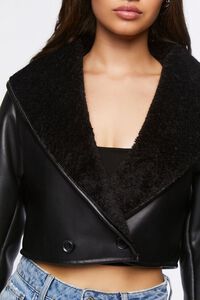 BLACK/BLACK Faux Fur-Collar Moto Jacket, image 5