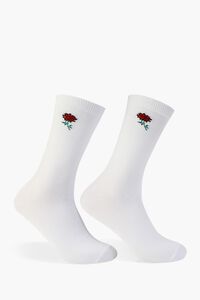 WHITE/RED Men Rose Crew Socks, image 1