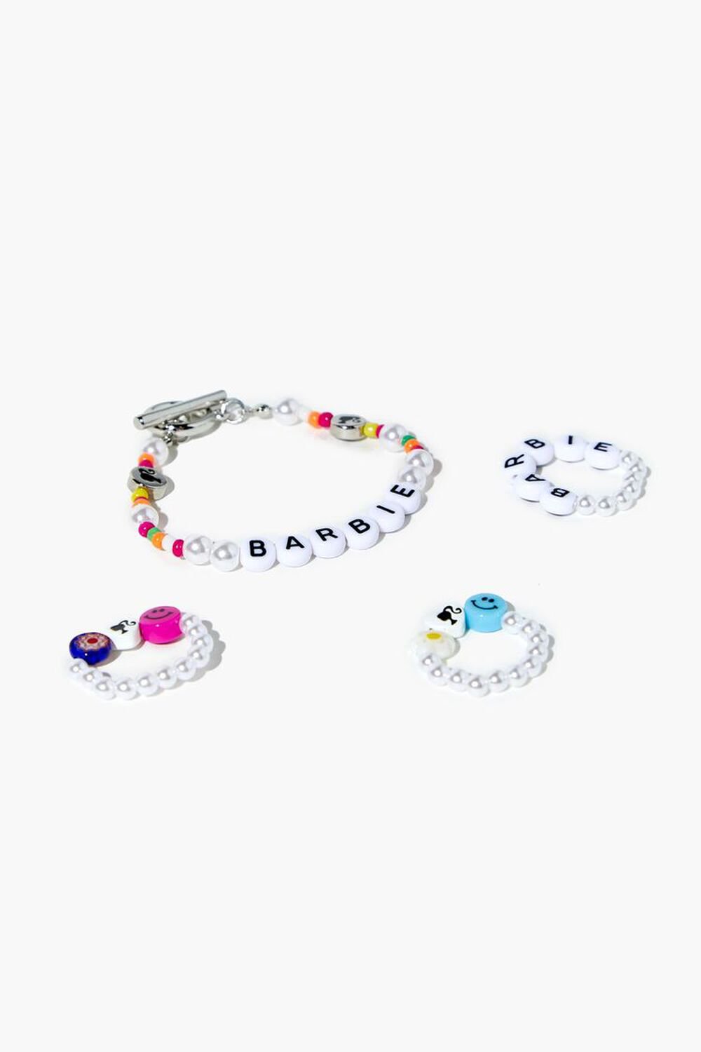 WHITE/MULTI Beaded Barbie™ Bracelet & Ring Set, image 1