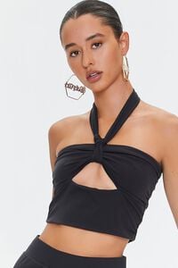 BLACK Cutout Knotted Halter Crop Top, image 1