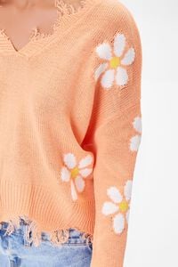 LIGHT ORANGE/MULTI Floral Frayed Sharkbite Sweater, image 5
