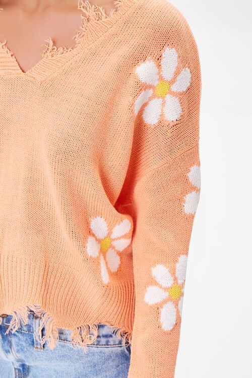 LIGHT ORANGE/MULTI Floral Frayed Sharkbite Sweater, image 5