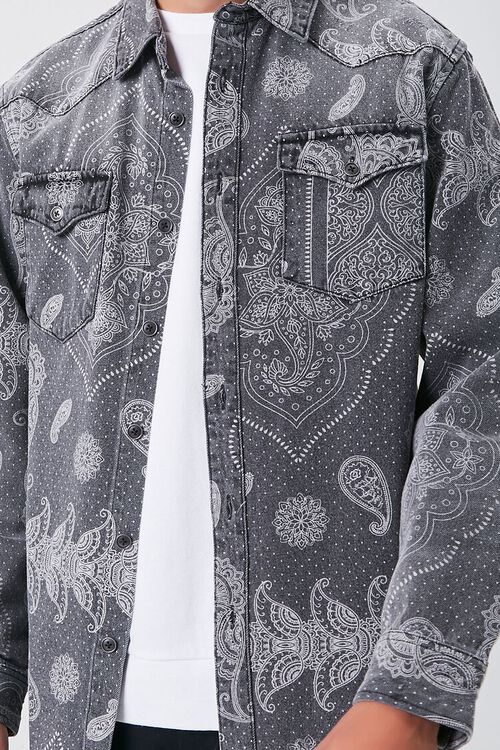 BLACK/WHITE Paisley Print Button-Front Shirt, image 5