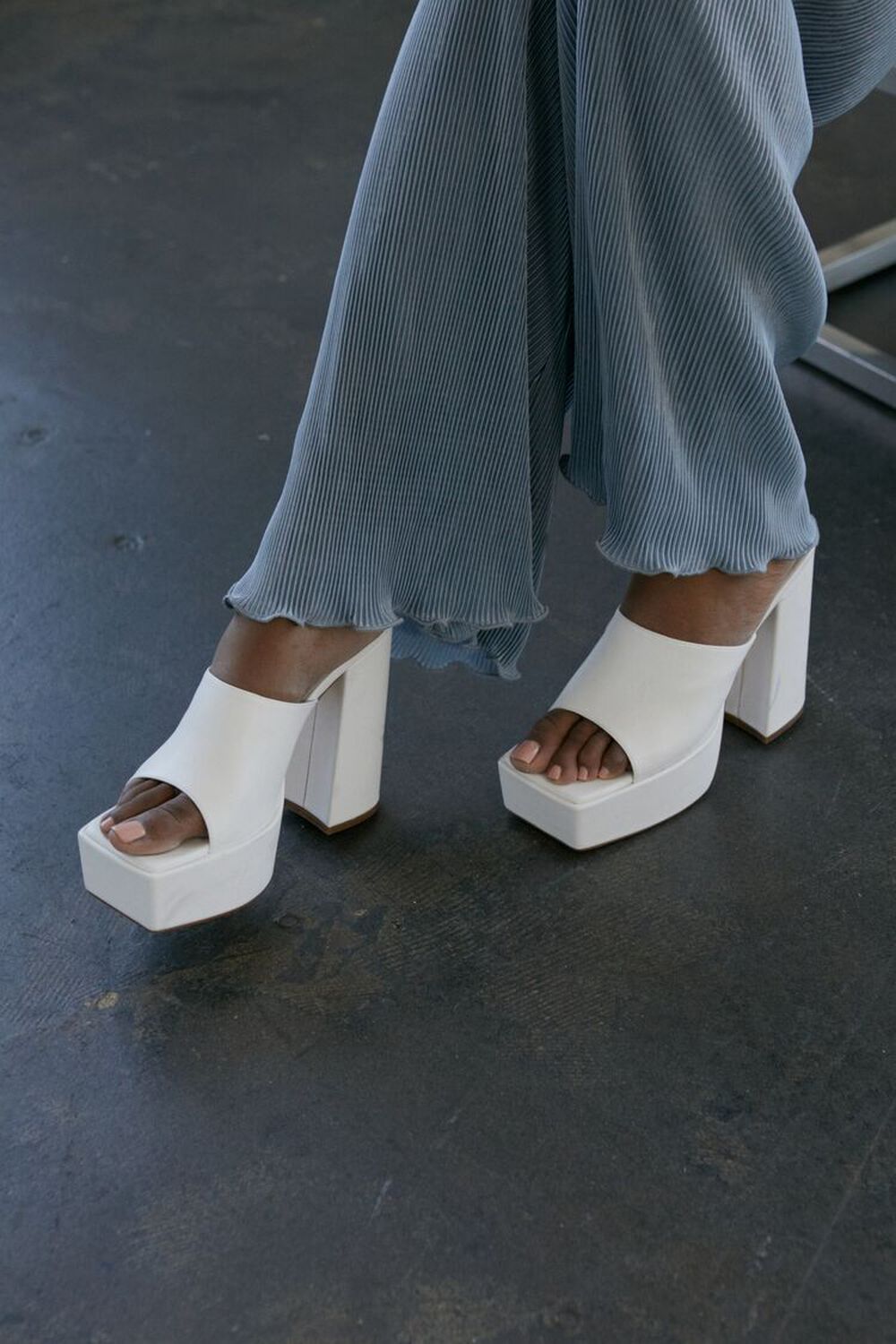 WHITE Slip-On Platform Heels, image 1