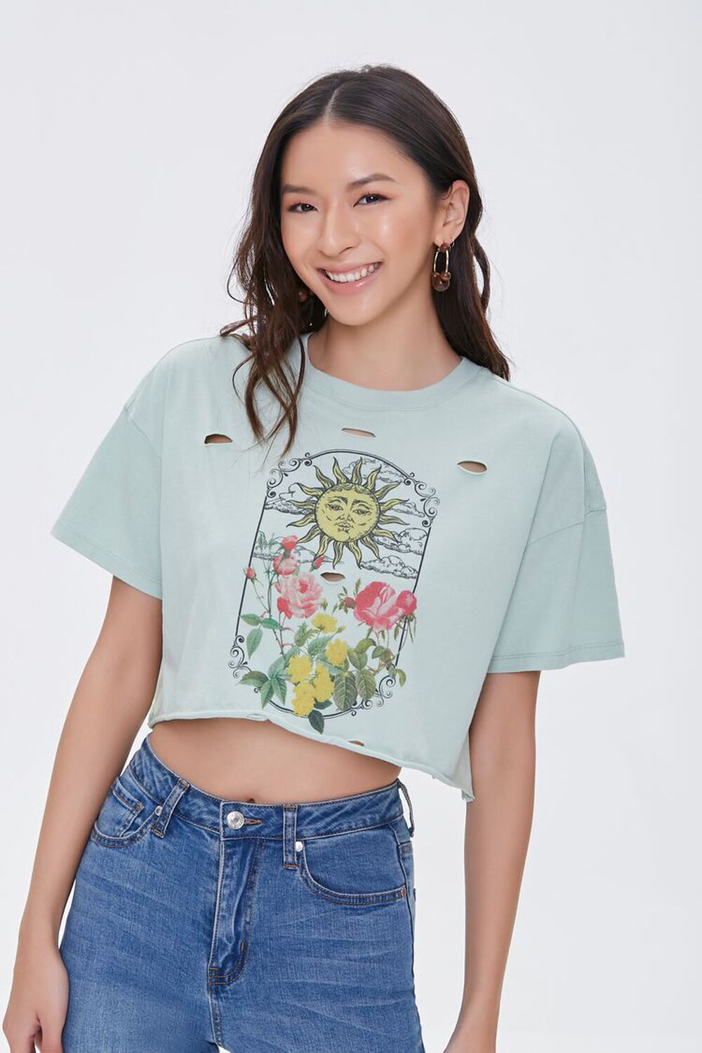 SAGE/MULTI Cropped Floral Graphic Tee, image 1