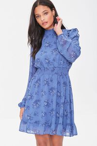 BLUE/MULTI Floral Print Ruffled Mini Dress, image 1