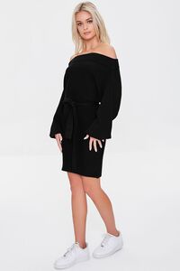BLACK Ribbed Off-the-Shoulder Sweater Dress, image 4