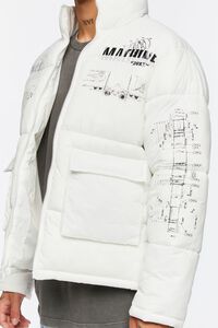 WHITE/BLACK Blueprint Graphic Puffer Jacket, image 7