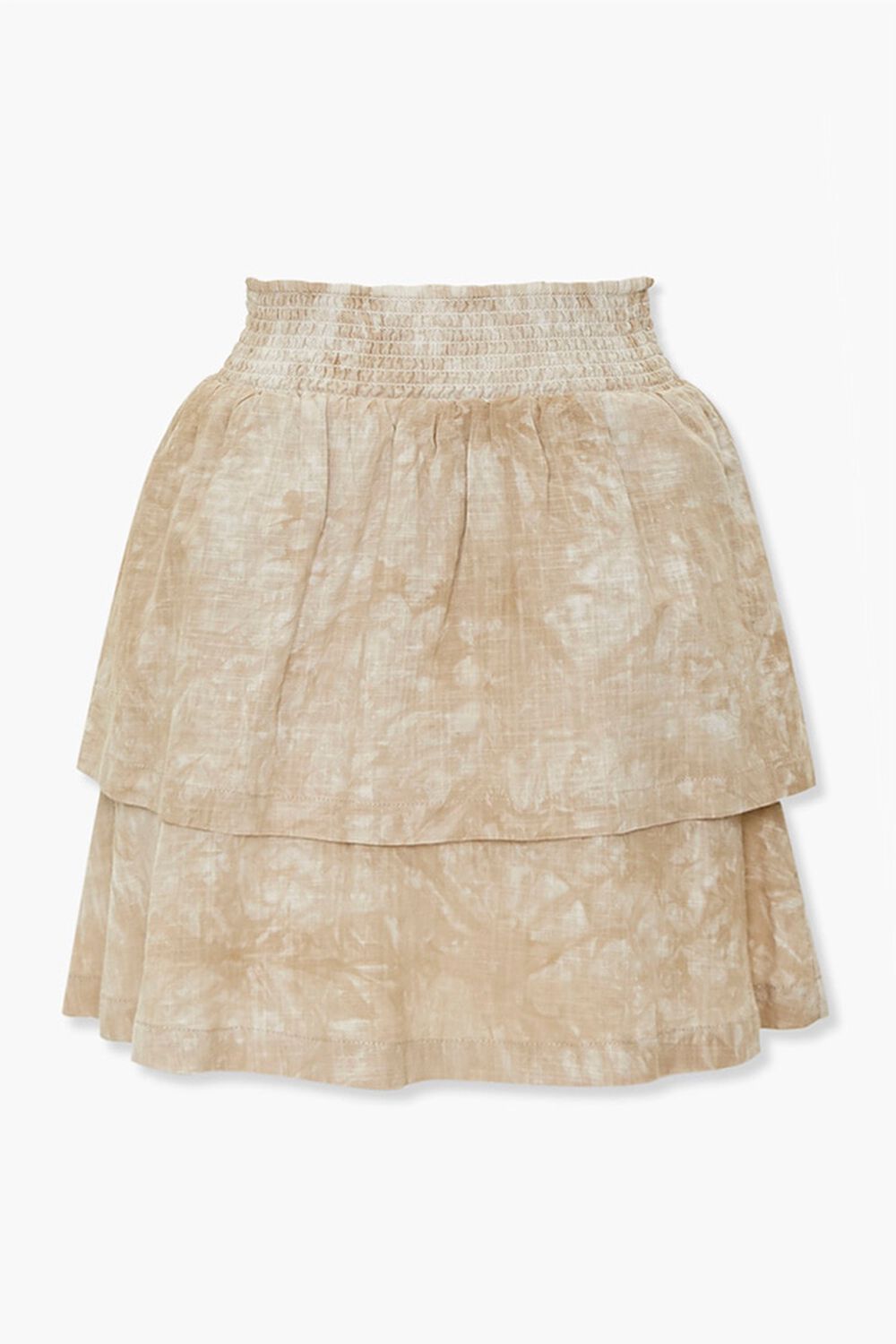 KHAKI/CREAM Tiered Mineral Wash Mini Skirt, image 1