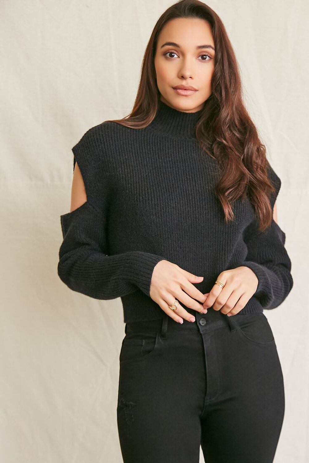BLACK Ribbed Cutout Sweater, image 1