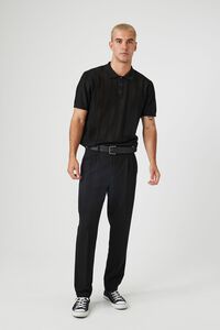 BLACK Ribbed Textured Polo Shirt, image 4