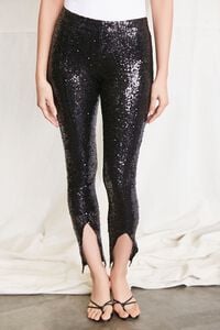 BLACK Split-Hem Glitter Pants, image 2