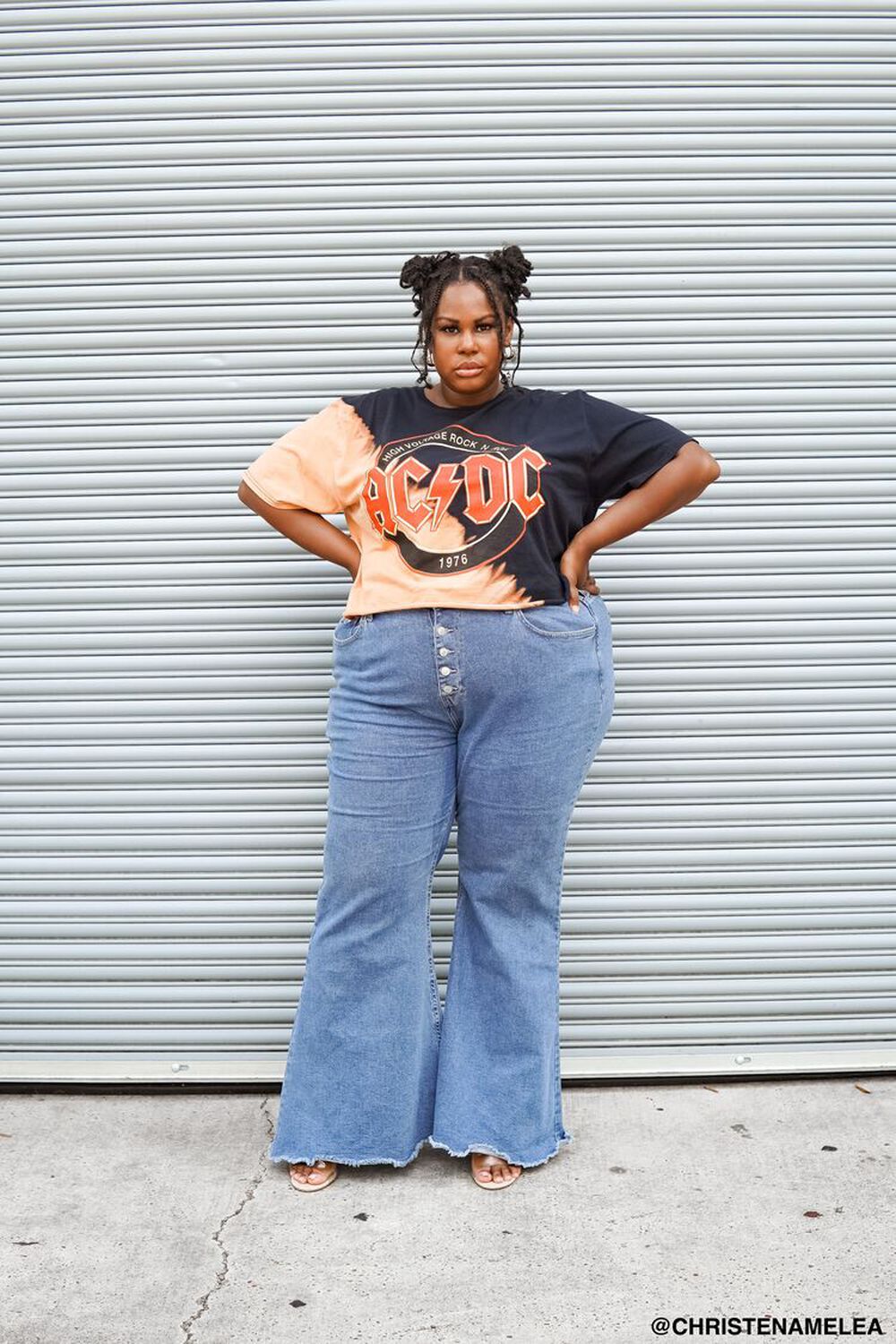 BLACK/MULTI Plus Size ACDC Graphic Cropped Tee, image 1