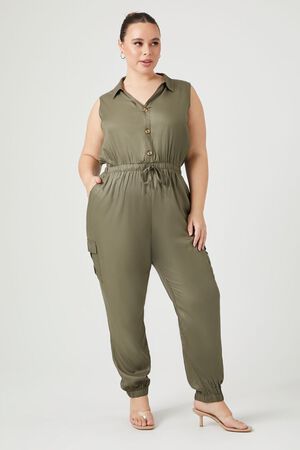 Final Sale Plus Size Faux Leather Collar Button up Jumpsuit with Waist –  Chic And Curvy