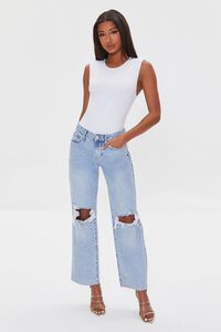 LIGHT DENIM Recycled Cotton Distressed High-Rise Straight Jeans, image 6