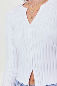 WHITE Ribbed Knit Cardigan Sweater, image 5