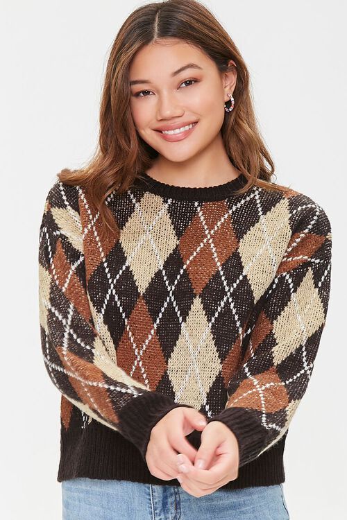 BROWN/MULTI Argyle Drop-Sleeve Sweater, image 1