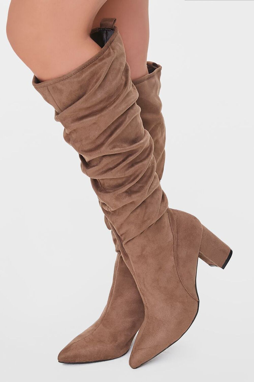 TAUPE Faux Suede Slouch Boots, image 1