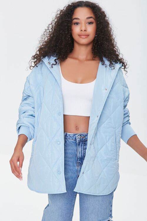 LIGHT BLUE Quilted Button-Front Hooded Jacket, image 1