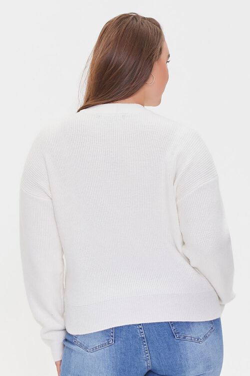 WHITE/BLACK Plus Size Floral Print Sweater, image 3