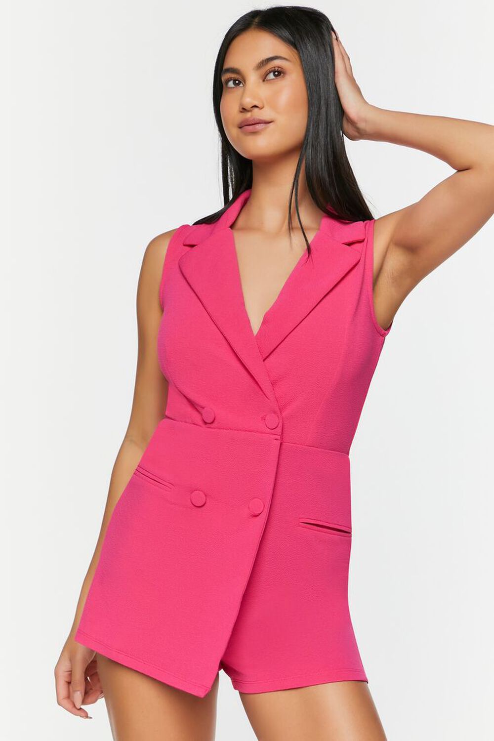 PINK Sleeveless Double-Breasted Romper, image 1