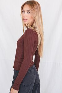 BROWN Ribbed Mock Neck Sweater, image 2