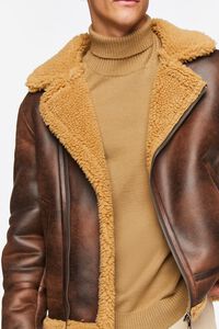 BROWN/TAUPE Faux Shearling Trim Zip-Up Jacket, image 5