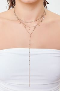 GOLD/CLEAR Rhinestone Y-Chain Layered Necklace, image 1